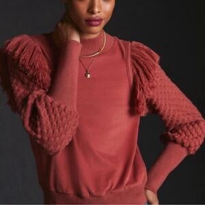 Anthropologie Rust Sweater with Textured Sleeves